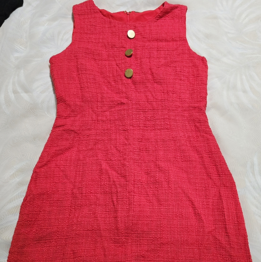 Tahari Coral Pink Red Sleeveless Sheath Dress Work Interview